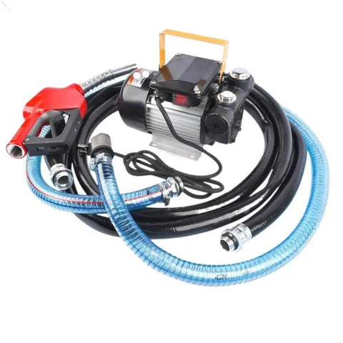 Heavy Duty Self Priming 110V AC Oil Transfer Pump 16 GPM Fuel Diesel Kit with hoses and nozzle for effective fluid transfer.