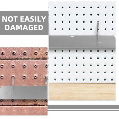 Silver Iron Pegboard Wall Shelf Rock Solid Workshop Storage Rack With No Sweat Tool Free Setup To Crush Kitchen Clutter As Heavy Duty Shop Organizer Holder