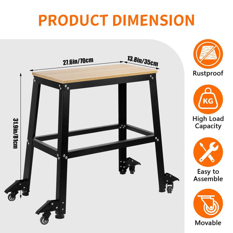 Heavy Duty Drill Press Stand Top Shelf Shop Rig With Smooth Rolling Casters And Hefty 700 Lbs Capacity Plus Generous Storage Shelf For Knocking Out Weekend Builds dimensions showing 27.6in top and 31.9in height.