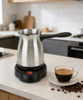 Electric Turkish Coffee Maker 600ml Capacity Brews 5 To 6 Cups, Multifunctional Large Capacity Brewing Pot, Stainless Steel 110V Coffee Brewer For Home Kitchen And Entertaining in a modern kitchen setting.