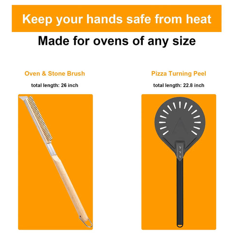 Pizza Oven Accessories Kit With 8 Inch Turning Peel Brush And Stone Scraper Tools And Supplies Set For Outdoor Ovens Great For Backyard Pizza Nights Compatible With Ooni Gozney Ninja Solo Ovens Easy Turn And Clean showing oven brush and turning peel.