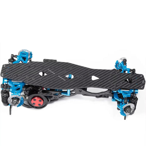 Tool Free RC Chassis Frame Parts Upgrade Kit For 1 By 10 Drift Cars D5 Style Lightweight Alloy Frame Set viewed from above angle