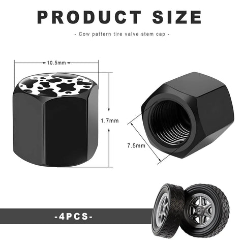 Dope Cow Print Tire Valve Stem Caps 4 Pack Aluminum Wheel Valve Covers For Cars Trucks SUVs Airtight Dust Proof Corrosion Resistant Hexagonal Design Easy Install For Everyday Use