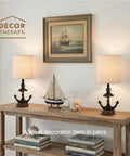 Anchor Resin Accent Lamp With Easy On Off Push Through Switch In Coastal Navy Finish For That Chill Nautical Vibe shown on table