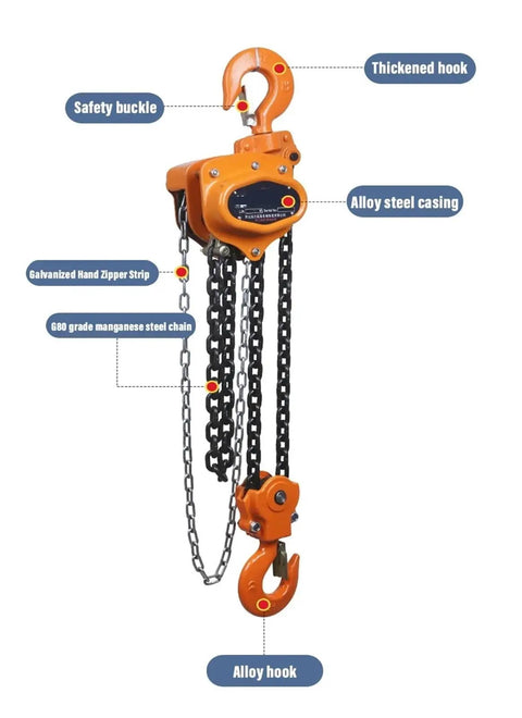 Heavy Duty 5 Ton Manual Chain Hoist Lifting Tool Perfect For Garage Work, Workshop Rigging, And DIY Projects To Get The Job Done Fast with alloy steel casing.