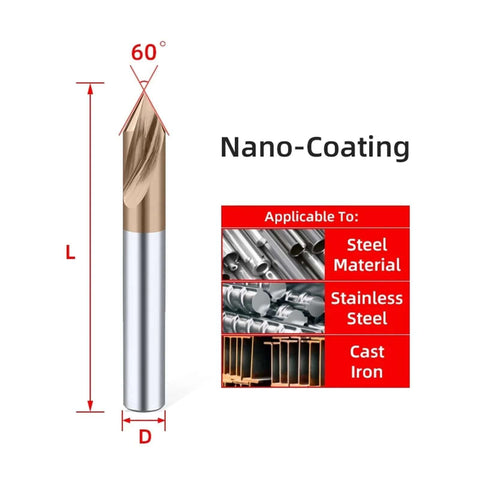 Hard alloy drill bit, 60° nano-coated, D12×75L; for steel, stainless steel, and cast iron (front view)