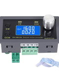 Stepper motor controller ZK-SMC04 with blue display, CW/CCW controls, run/stop knob, green terminal blocks and ribbon cable.