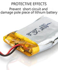 Lithium battery with protective yellow polyimide tape, showing prevention of short circuit and damage, focus on protective benefits.