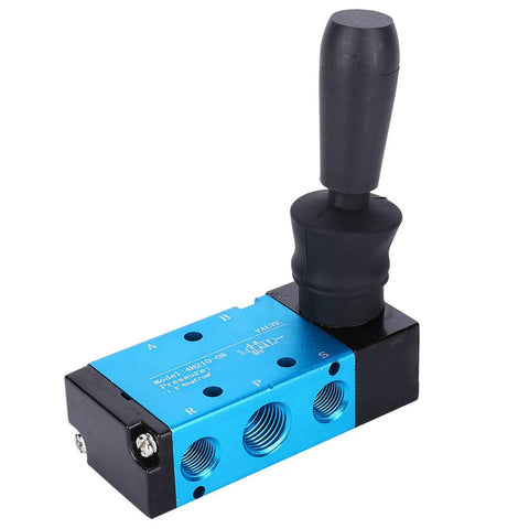 Hands On Pneumatic Valve With Hand Lever 2 Position 5 Way Aluminum Alloy Body in blue, black handle for precise airflow control