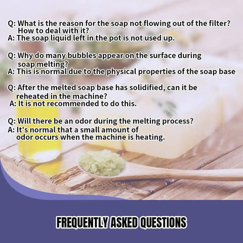 Make It Easy No Fuss Soap Making Kit With Electronic Warmer Plate Glycerin Soap Base DIY FAQ section displayed.