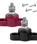 2 Piece 5/16 Inch 12V Car Battery Junction Post Block Single Stud Terminal in red and black with screws included.