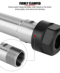 MTB1 ER11 M6 Morse Taper Collet Chuck Holder showing screw threads and firm clamping for CNC lathe with 1-7 mm range.