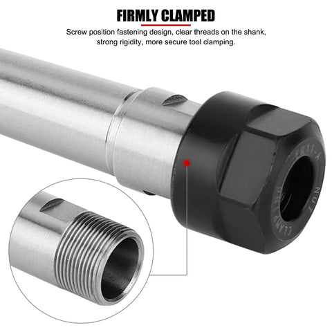 MTB1 ER11 M6 Morse Taper Collet Chuck Holder showing screw threads and firm clamping for CNC lathe with 1-7 mm range.