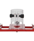 Front view of Aluminum Alloy 2 In 1 Palm Router Base for DIY woodworking with 65mm fit, showing slotting bracket and adjustable knobs.