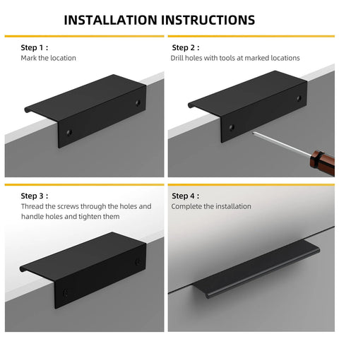 Installation instructions for 10 Pack Black Edge Finger Pull Cabinet Handles 3 Inch Aluminum Alloy Dresser And Drawer Pulls