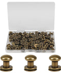 50 Sets Of 8mm Ball Head Stud Screws And Mushroom Nut Chicago Screw Set For Leather Craft Upholstery Jewelry Making And DIY Projects Two Piece Stud And Nut Fasteners For Secure Easy Assembly, in plastic case