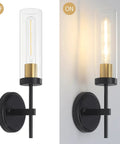 Black Wall Sconce Lighting Modern Vanity Fixture With Clear Glass Shades Dimmable Over Mirror Bath Lights For Bedroom Hallway Living Room And Vanity Area Dope Vintage Meets Contemporary Style with light off and on.