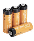 Rock Solid 23A 12 Volt Alkaline Batteries Four Pack with orange casing for key fobs and garage door remotes.