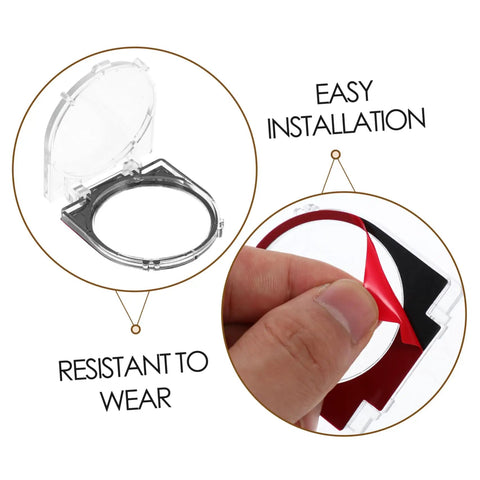 Clear Power Button Guard Cover Keeps Accidental Presses From Hitting Your PC Or Home Appliances Extends Button Lifespan shown with installation.