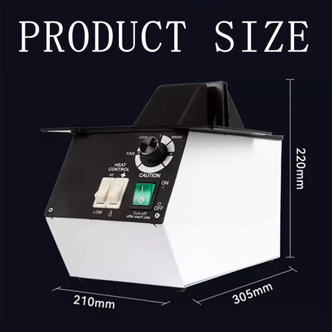 Swift 1500W Optical Eyeglasses Frame Warmer Delivering Snap Heat Adjustments And Hot Cold Air Shifts For Super Smooth Resin Lens Bending device with size dimensions shown.