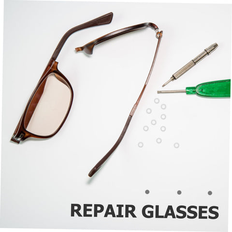 Eyeglass Frame Gaskets And Metal Flat Washers Must Have Kit With 200 Pcs Replacement Screws For Rimless Glasses Quick Repair And Durable Maintenance For Long Lasting Eyewear Life with brown frame and tools
