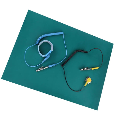 Anti Static Wrist Strap With Grounding Wire And ESD Mat Set For Phone Repair, Computer And Electronics Workstations, 30x40cm Silicone Mat