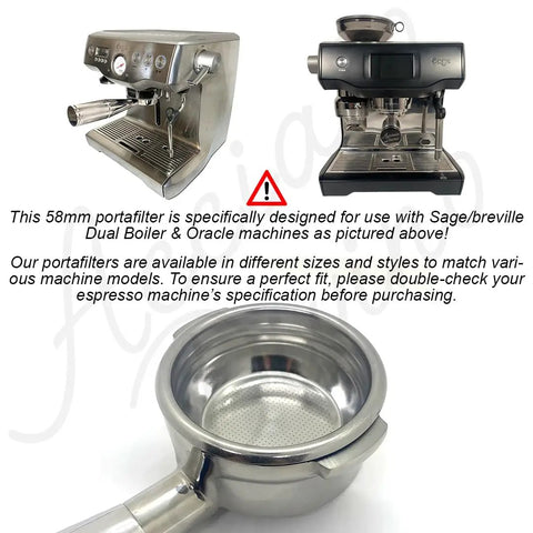 Pro Grade 58Mm Stainless Steel Bottomless Espresso Portafilter Hella Stable Tamping Grip shown with espresso machines.