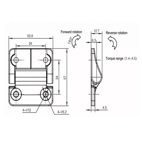 Diagram of Zinc Alloy Torque Hinge For Furniture And Cabinet Doors Black Finish Three Point Four Newton Meters Torque