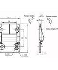 Technical drawing of Zinc Alloy Torque Hinge For Furniture Doors And Cabinets Position Hinge 1Pcs Two Point Three Newton Meters Torque Black Finish