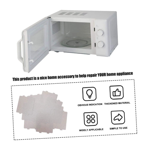 Universal Fit Microwave Mica Sheets For High Heat Insulation And Protection with open microwave view and product features highlighted