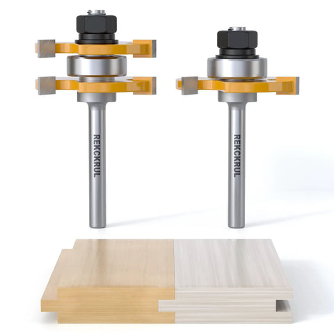 Two Pack Tongue And Groove Router Bit Set With One Quarter Inch Shank And Three Teeth For Clean Precise Tongue Groove Joints display