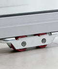 Close-up of 2 Sets Dual Nylon Wheels Sliding Door Rollers with 8 Screws for PVC Track Window Slider Replacement, featuring red wheels.