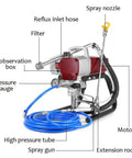 Professional Airless Paint Sprayer Powered By 1800W High Pressure Motor With Dial Meter, detailed components labeled.