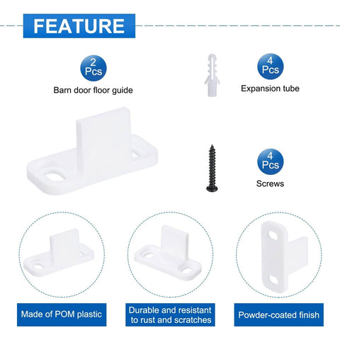Two Pack Barn Door Floor Guides Made Of Pom Flat Bottom Track Stopper For Smooth Sliding Non Slotted Floor Guide For Bypass Closet Pocket Doors White Finish Durable Construction Diy Friendly Install And Universal Fit