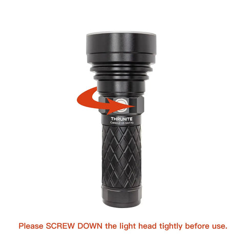 Front view of Catapult V6 SST70 USB C Rechargeable Flashlight With 2836 Lumens And 692m Beam Distance Dope High Performance LED Searchlight.