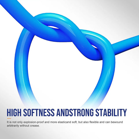 Flexible blue 5/32 Inch OD Air Hose Kit with 4mm tubing tied in knot, showcasing durability and flexibility for home garage use.