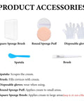 Product accessories for Premium Leather Recoloring Balm and Color Restorer including brushes and gloves.