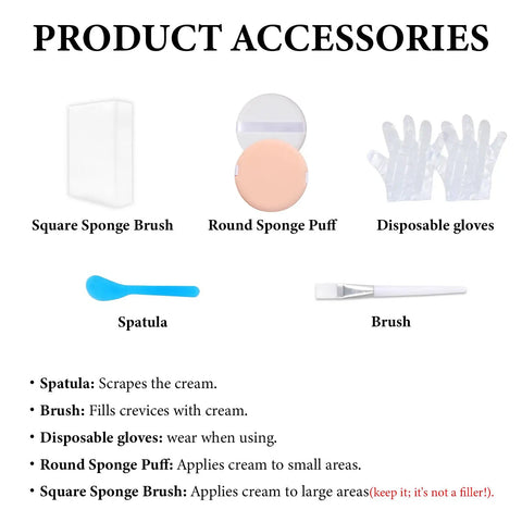 Product accessories for Premium Leather Recoloring Balm and Color Restorer including brushes and gloves.