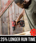Man using 2-Tool Cordless Drill Driver And 1 Quarter Inch Hex Impact Driver Kit With Brushless 20V Power PWRCore 20 2.0Ah Battery