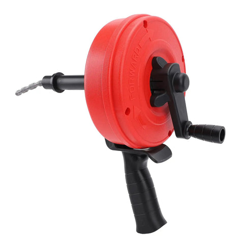 25 Foot Drain Auger Crafted from 65 Manganese Steel Cable With ABS Housing, manual snake handle for clearing tough clogs.