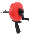 Heavy Duty Drain Auger With 10m Coil Spring And Twin Modes, red handle and body for clearing stubborn clogs.