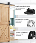 Beefy 8 Foot Sliding Barn Door Hardware Kit Black Track System Ultra Quiet Smooth Sliding Easy Install Fits 42 To 48 Inch Wide Doors Supports Up To 220 Lb Industrial Big Wheel Hangers Solid Steel Construction with wooden door