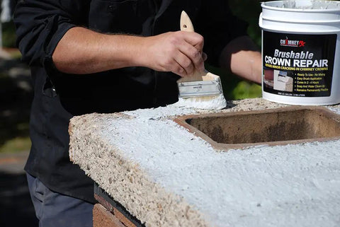 Applying Brushable Chimney Crown Repair Elastomeric Waterproof Coating For Crowns And Masonry, Fast Setting No Fuss Protection Against Cracks And Leaks, 1 Gallon with a brush