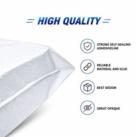 Heavy Duty Poly Mailers 14.5 x 19 Inch Waterproof Self Seal Shipping Envelopes showing quality features.
