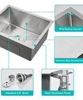 Diagram of Undermount Kitchen Sink 20 By 16 Inch In 304 Stainless Steel, Single Bowl Bar Sink With Brushed Nickel Finish features