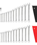 30-Piece Combination Wrench Set With Inch And Metric Sizes, 1/4 To 1 In And 8 To 22 Mm, Black And Red Rack Display