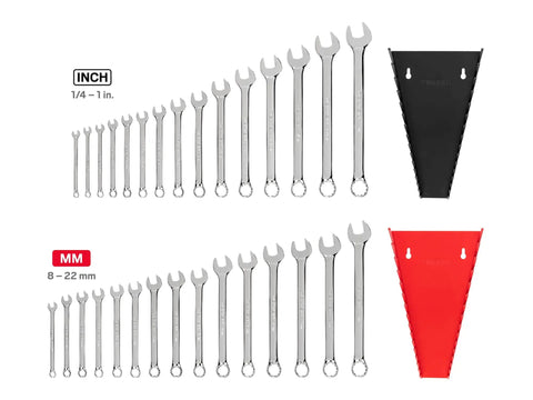 30-Piece Combination Wrench Set With Inch And Metric Sizes, 1/4 To 1 In And 8 To 22 Mm, Black And Red Rack Display