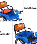 Folding Tricycle With Rear Cabin Back Seat 3 Wheel Cruiser Bike With reinforced front fork, showing foldable back seat.