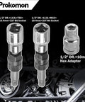 Chrome vanadium sockets and hex adapter from 13 Piece Alternator Pulley Tool Kit for Car Maintenance, shown over engine.