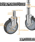 4-Inch Caster Replacement Wheels Set Of 4 For Wire Shelving Racks And Scaffolding With Brake Heavy Duty Compatibility For Metro Quantum And Uline Shelves 0.864 Inch Diameter By 2-3/16 Inch Long And 5.3 Inch Mounted Height diagram